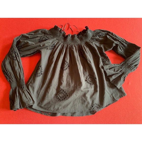 Zara black eyelet off the shoulder long sleeve top, S - Picture 12 of 12